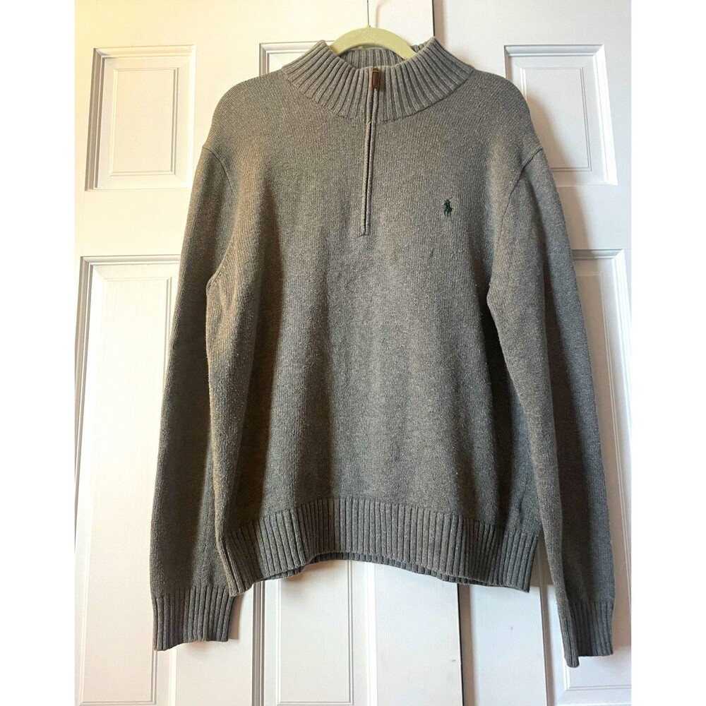 Polo Ralph Lauren Men's Large Gray Quarter-Zip Pullover Sweater 100% Cotton L